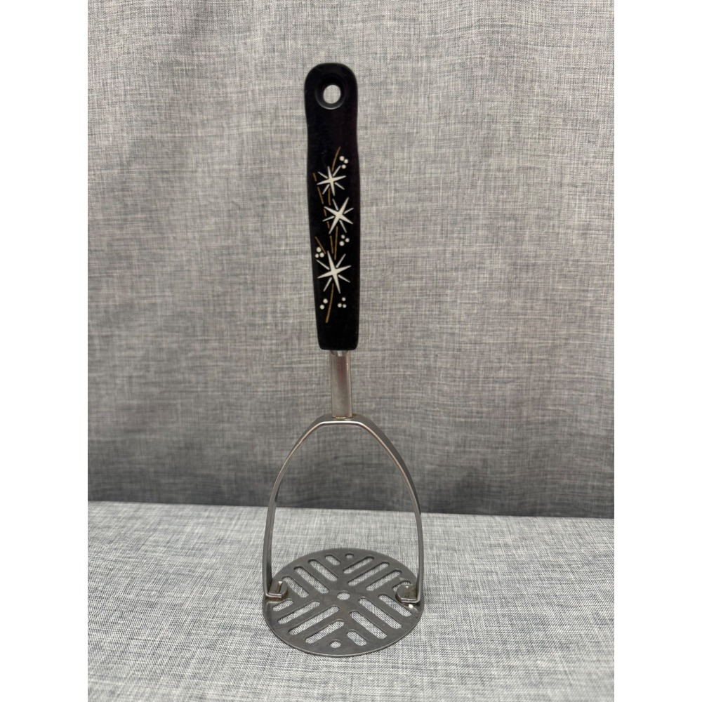 Vintage Ekco Atomic Starburst Black Potato Masher Mid Century Kitchen Utensil
